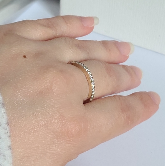 Dainty Rose Gold Plated Sterling Silver CZ Crystal Thin Band Ring 7 - Picture 9 of 12
